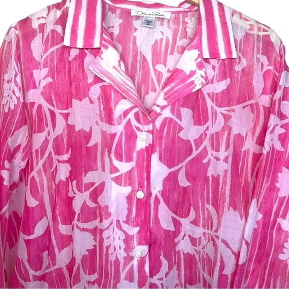 Pink and White NWT Oscar De La Renta Cover Up Lightweight Vacation Tropical Set - Picture 4 of 13